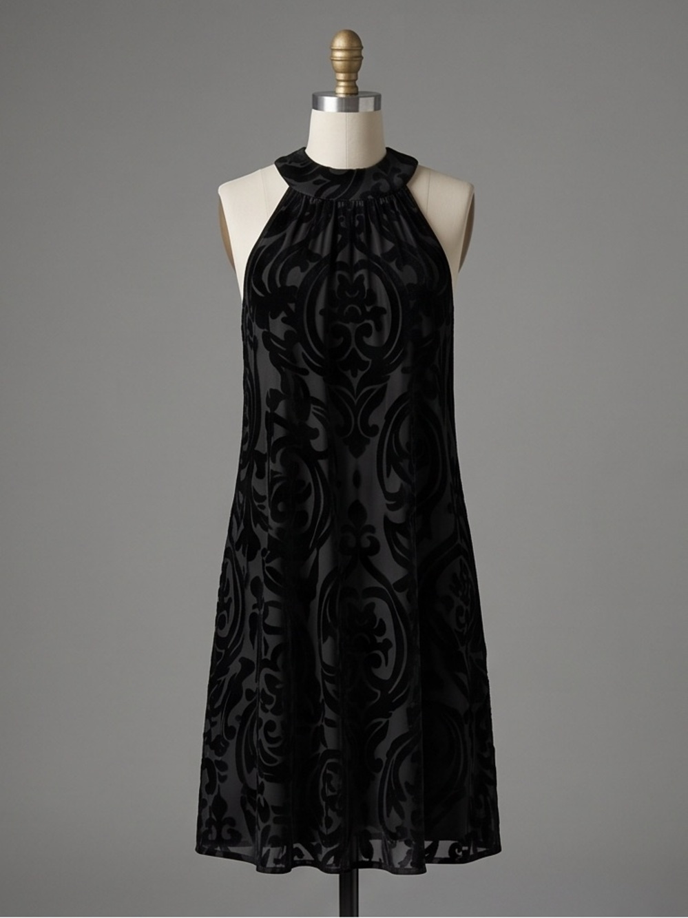 Francesca's Collections Black Flocked Velvet Halter A-Line Mini